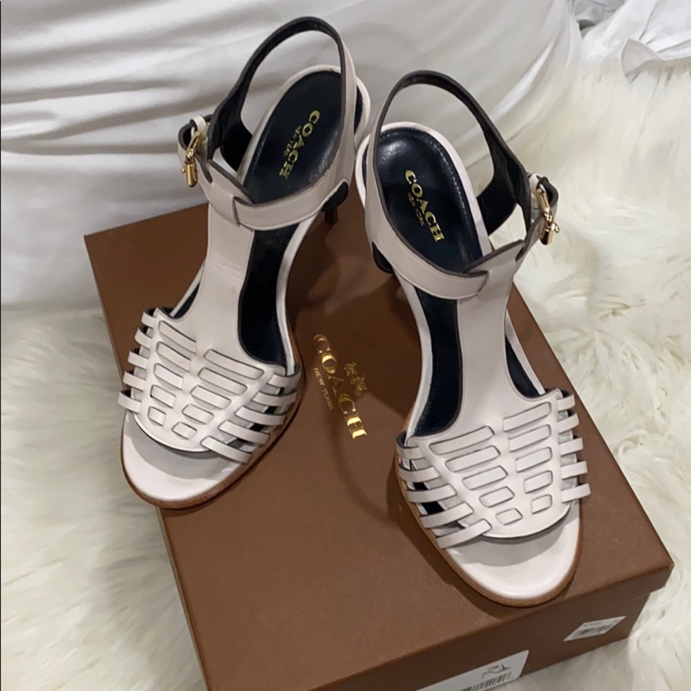 Izzy Mat calf open toe heels- COACH